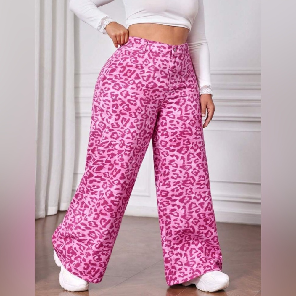 Shein Curve Pink Leopard Print Y2K Pants